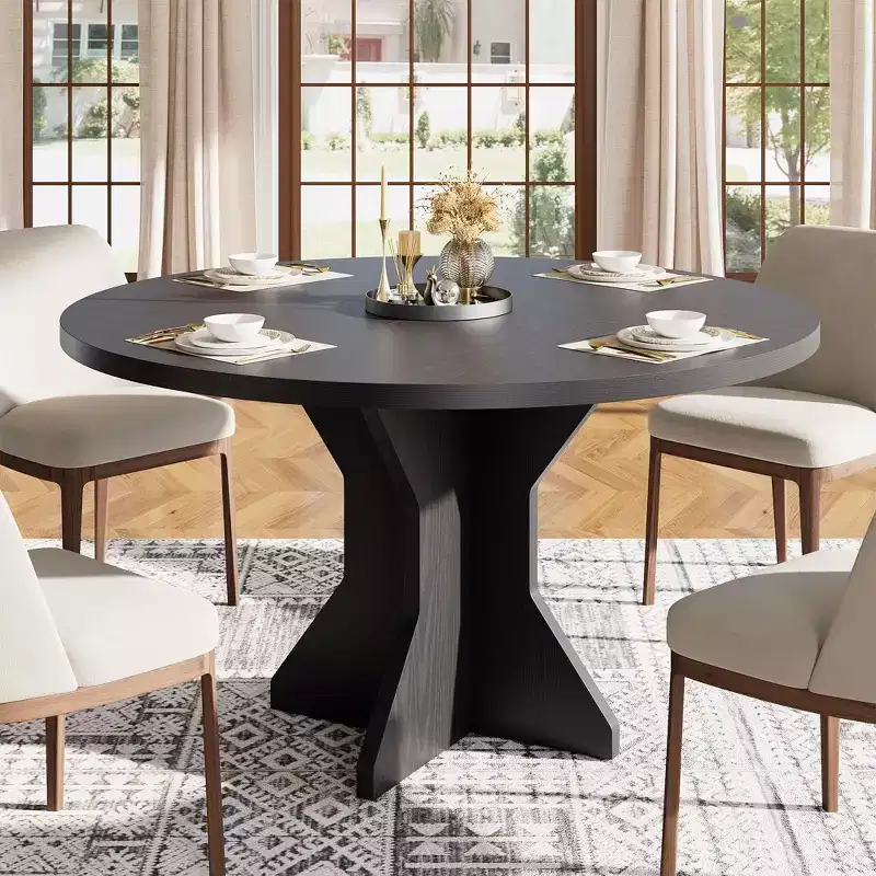 Round Dining Table for 4-6 People, 47 Wood Kitchen Dinner Table with Pedestal Base, Modern Circle Table for Living Room, Kitchen, No Chair