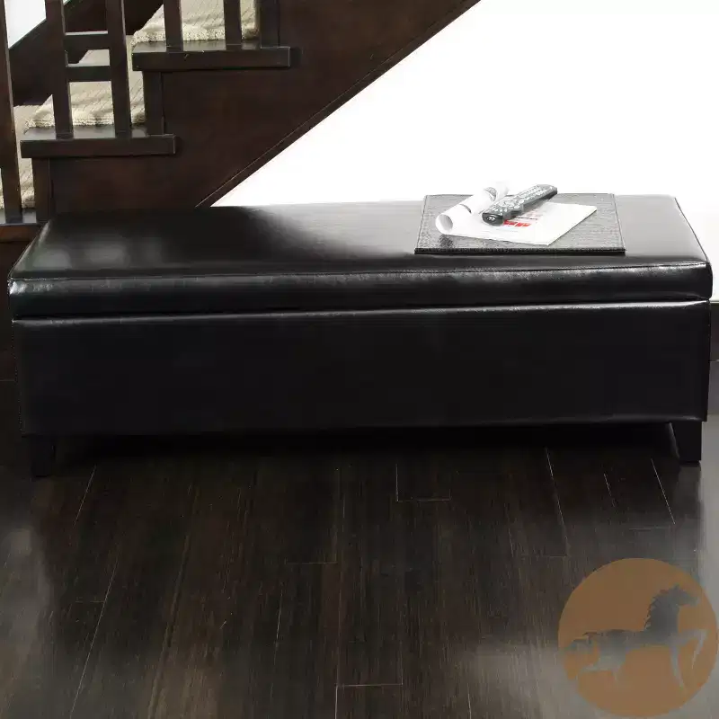 Contemporary Birch Wood Upholstered Storage Ottoman