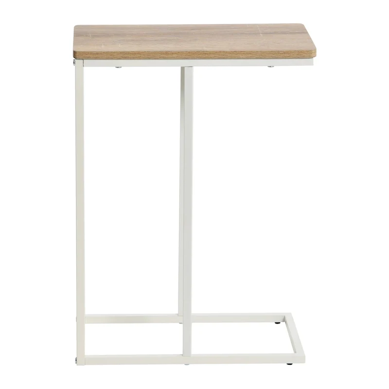 C-Shape Side Table, Faux Stone Top, Black Frame, Space-Saving Design