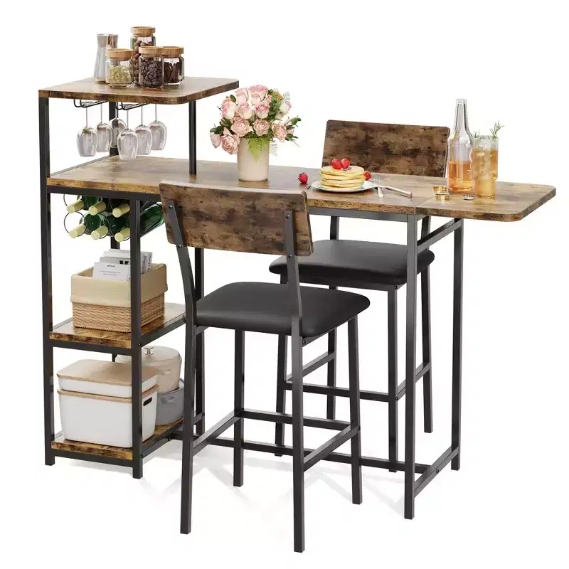 GustoWave Modern Dining Table Set for 2, 3-Piece Expandable Bar Table and Chairs Set