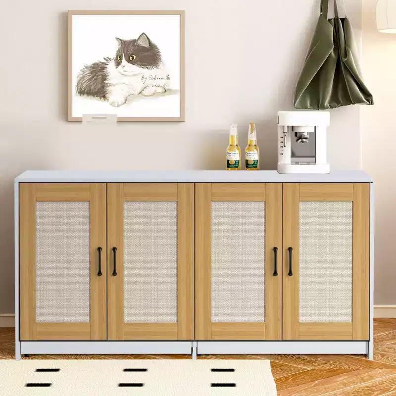 Double Cat Litter Box Enclosure 47 - 2 Cats Hidden Litter Furniture With Sisal Scratching Doors, Wood Cabinet For Indoor Cats