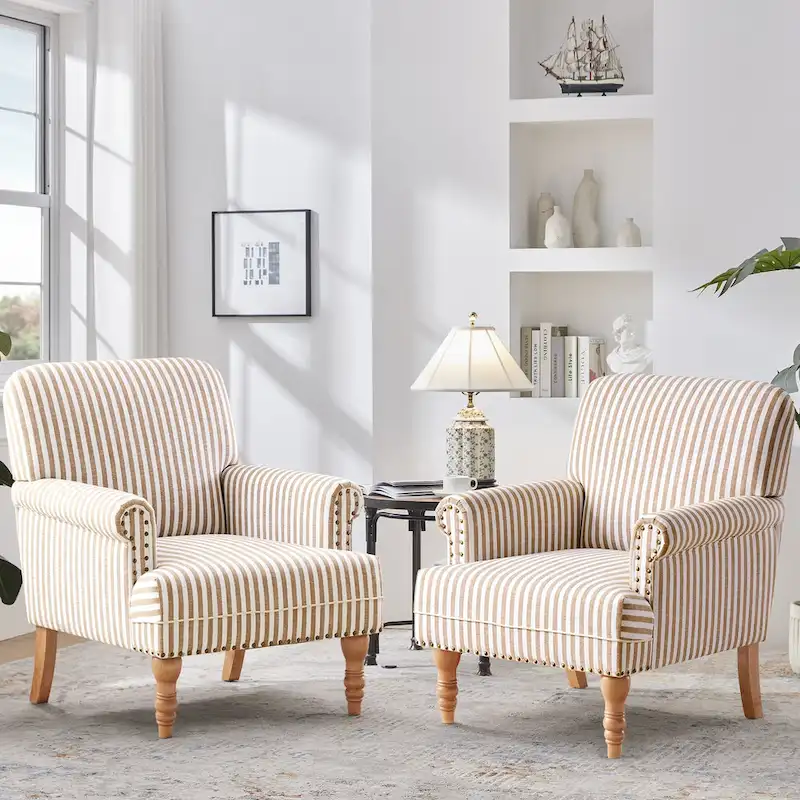 Rolled Armchair Accent Chair Set of 2 Blue/ Grey/ Brown