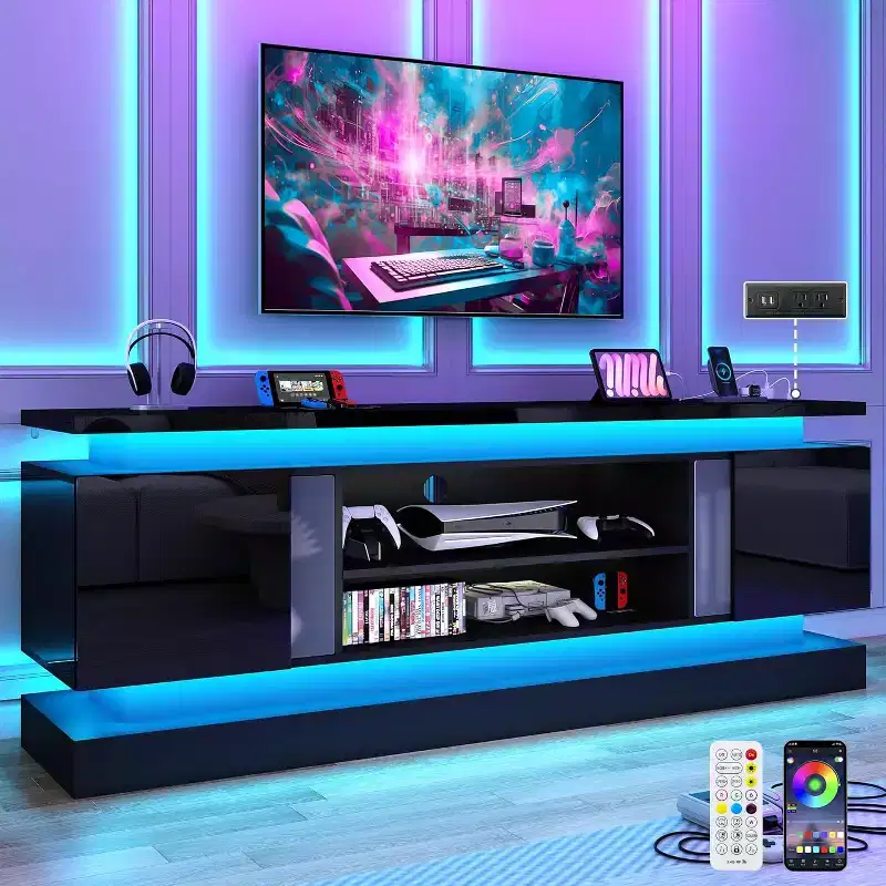 BALHAM TRADE-71 TV Stands for 85/80/75  TV with 2 Storage Cabinets Dual LED Lights Strips