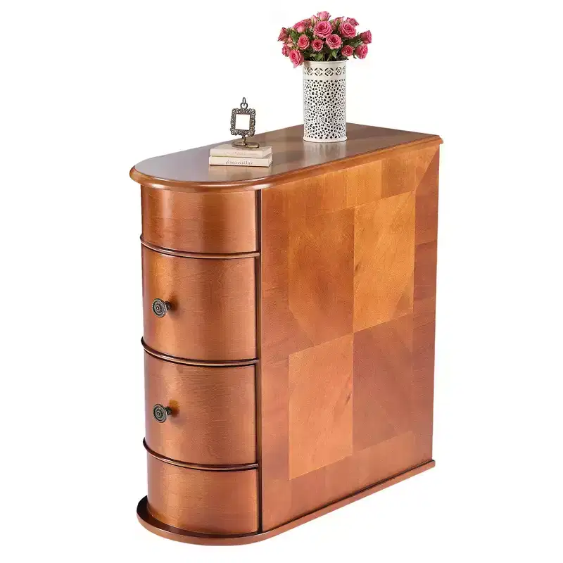 Solid Wood Nightstand with 2 Drawers,Rustic Side End Table with Curved Edge for Living Room,Bedroom,Sofa,Small Spaces,Brown