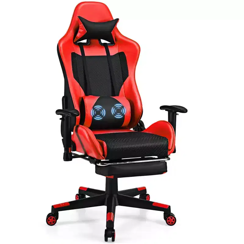 Costway Massage Gaming Chair Recliner Racing Chair w/ Massage Lumbar Support & Footrest