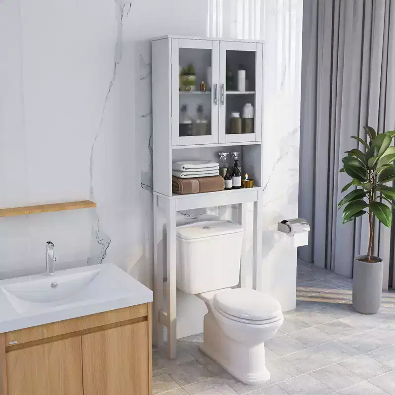 Wooden Over The Toilet Storage Cabinet Spacesaver Organizer Bathroom Tower Rack