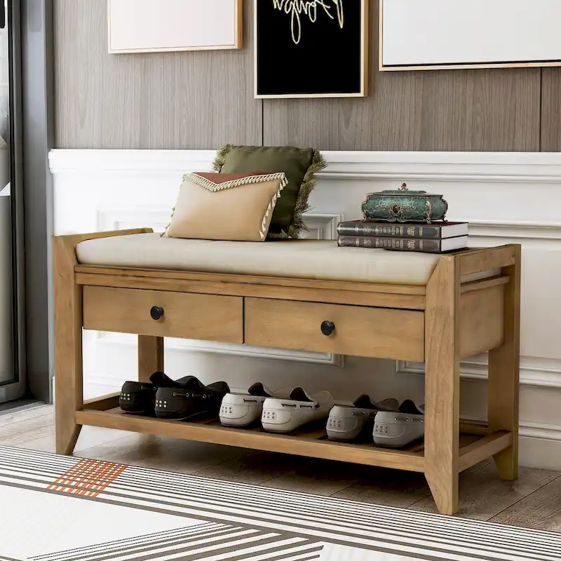 Multi-purpose Shoe Rack with Cushioned Seat and Drawers