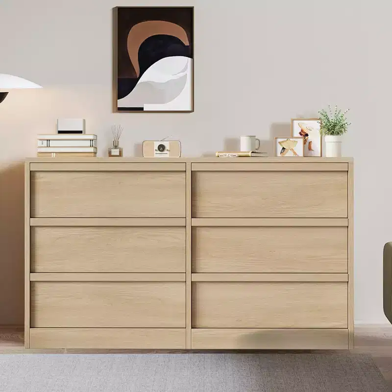 6 Drawer Dresser with Large Storage , Natural Oak 6 Chest of Drawers for Bedroom, Wooden Dresser Organizer for Living Room, Entryway