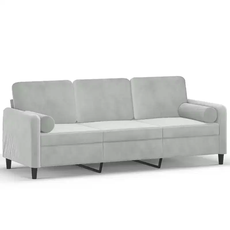 3-Seater Sofa with Throw Pillows Light Gray 70.9
