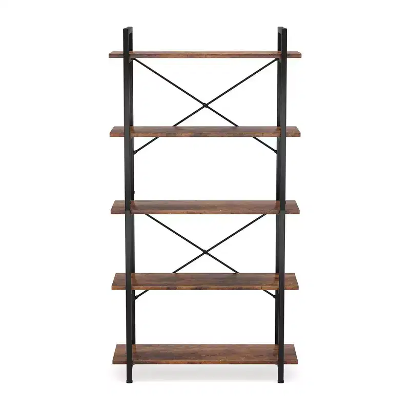 TUYOHW 5-Tier Industrial Bookshelf,Brown Metal Etagere Display Shelf - Open Bookcase for Living Room,Office,Storage & Decor