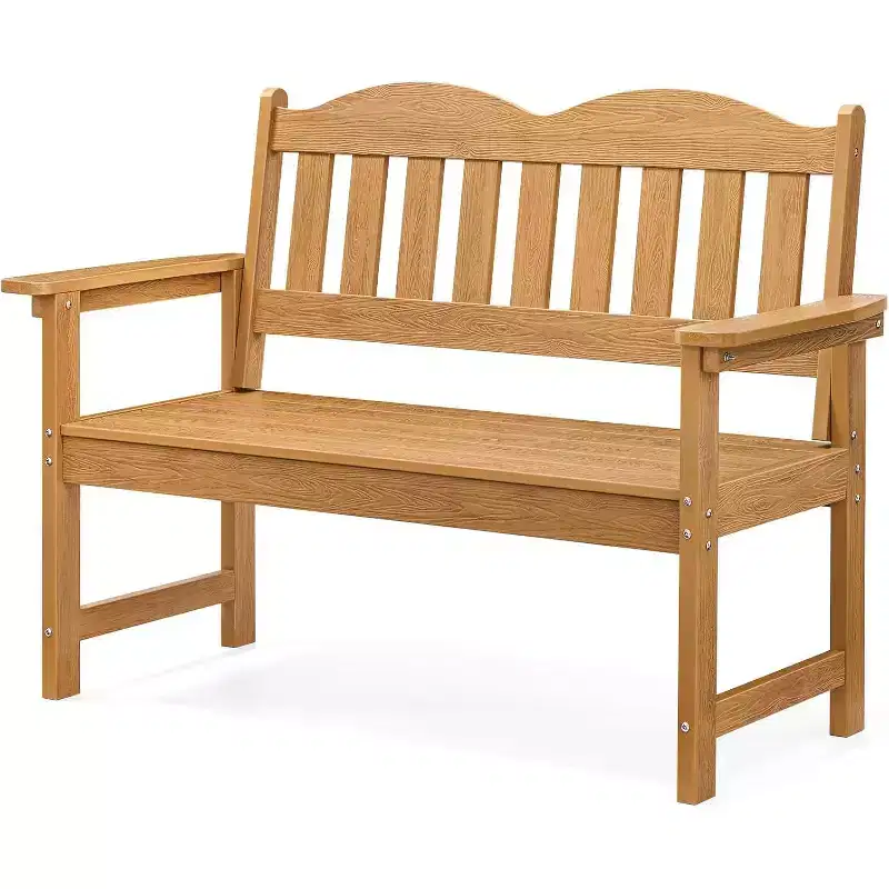 Garden Bench,2-Person Poly Lumber Patio Bench,Slatted Patio Loveseat,All-Weather Front Porch Bench for Patio, Yard & Garden Park