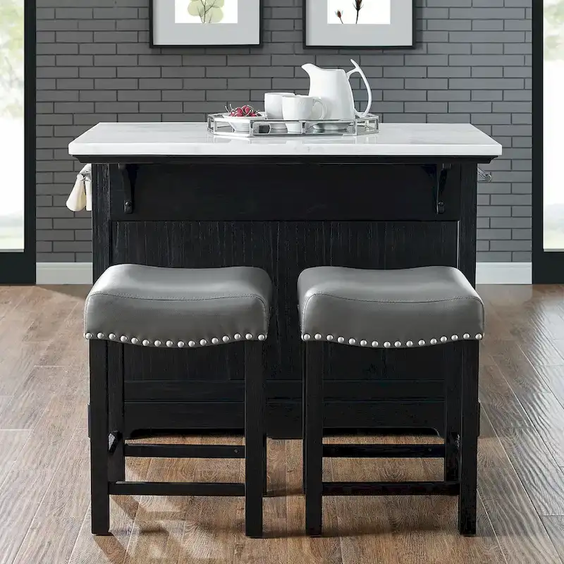 Counter Stool with Faux Leather Seat - Set of 2