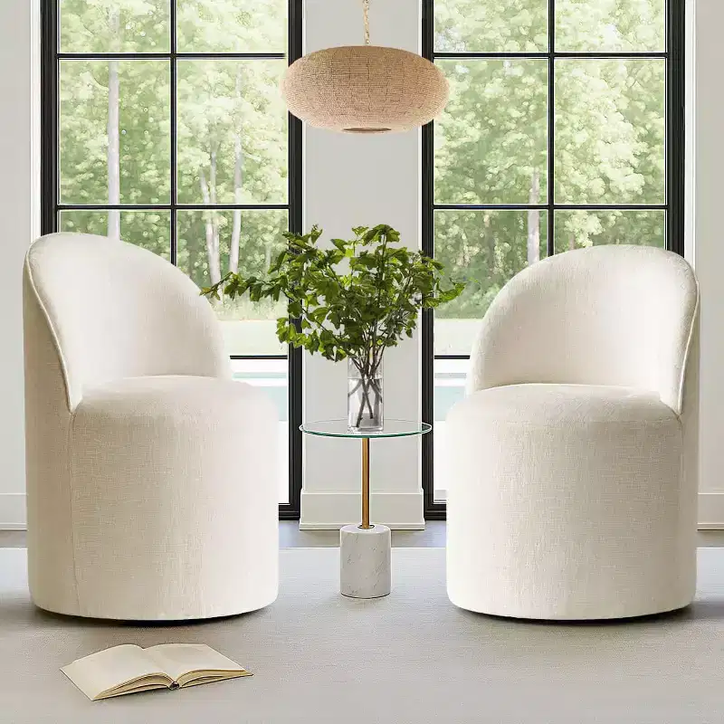 Modern Chenille Upholstered Swivel Accent Chair with Casters, Armless Rolling Lounge Chair for Living Room, Bedroom, or Home Office-Panipeachy