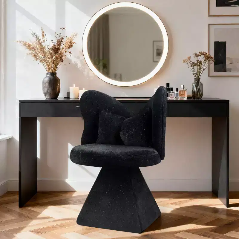 Modern 360 Swivel Accent Chair with Butterfly Back, Upholstered Vanity Chair & Makeup Stool for Bedroom, Dining, or Living Room-Panipeachy