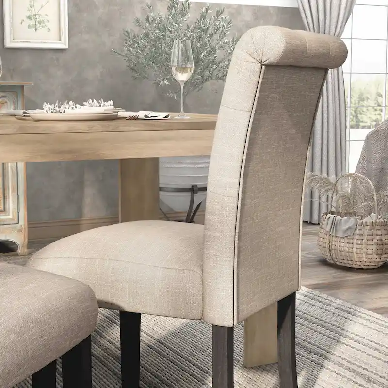 Brec Farmhouse Marble Top 5-Piece Round Dining Table Set with Tufted Chairs by Furniture of America