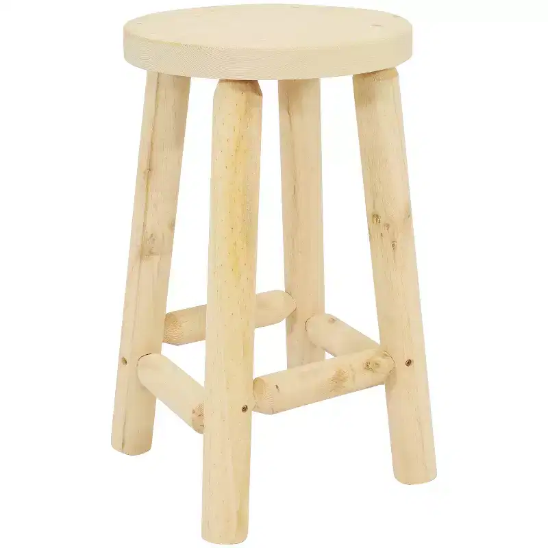 Sunnydaze Unfinished Wood Round Top Counter-Height Stool - Fir Wood - 24