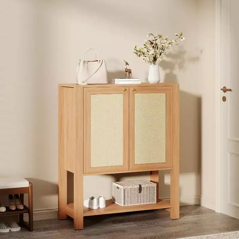 Shoe Storage Cabinet, Farmhouse Shoe Cabinet for Entryway, 5-Tier Shoe Organizer with Doors and Shelves, Narrow Hidden Freestanding Shoe Rack Cabinet