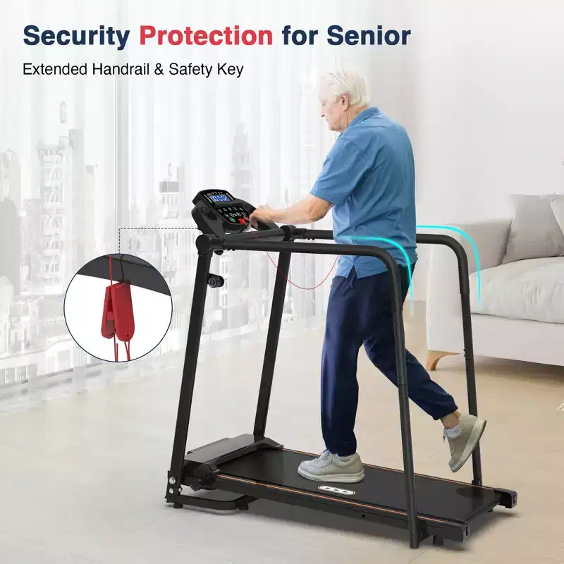 Redliro Walking Treadmill for Seniors with Long Handrails, Foldable Incline Treadmil, 265lbs Compact Treadmill for Home Exercise