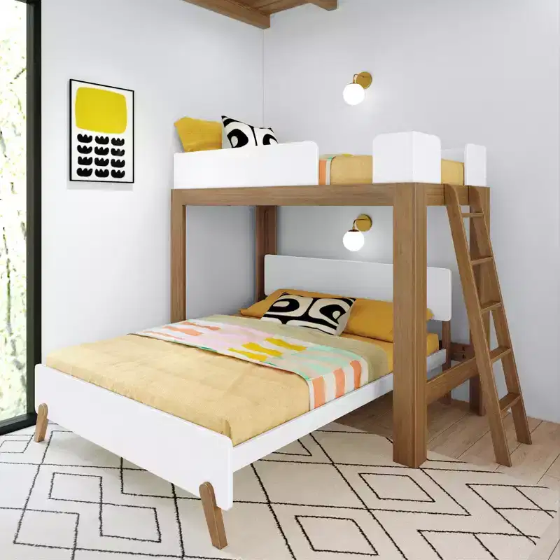 Max & Lily Mid-Century Modern Twin over Queen L-Shaped Bunk Bed, Solid Wood