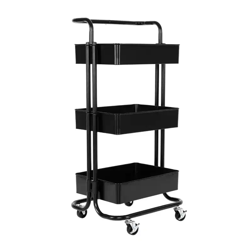 3-Bin Metal Rolling Storage Organizer Cart with Handle