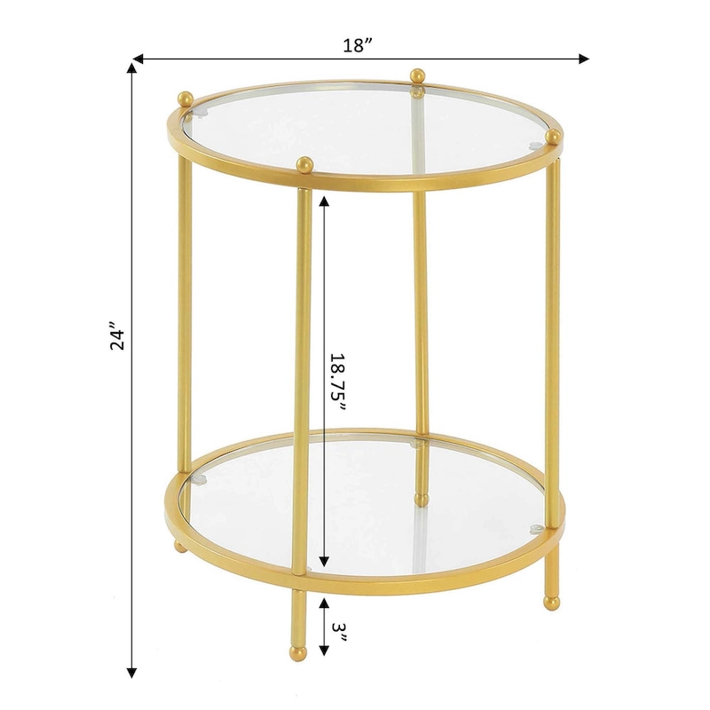 Convenience Concepts Royal Crest 2 Tier Round Glass End Table with Shelf