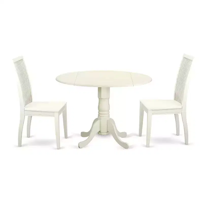 Kitchen Table Set 3pc - Dining Table & 2 Chairs - Small Space Bistro Table - Linen White Finish