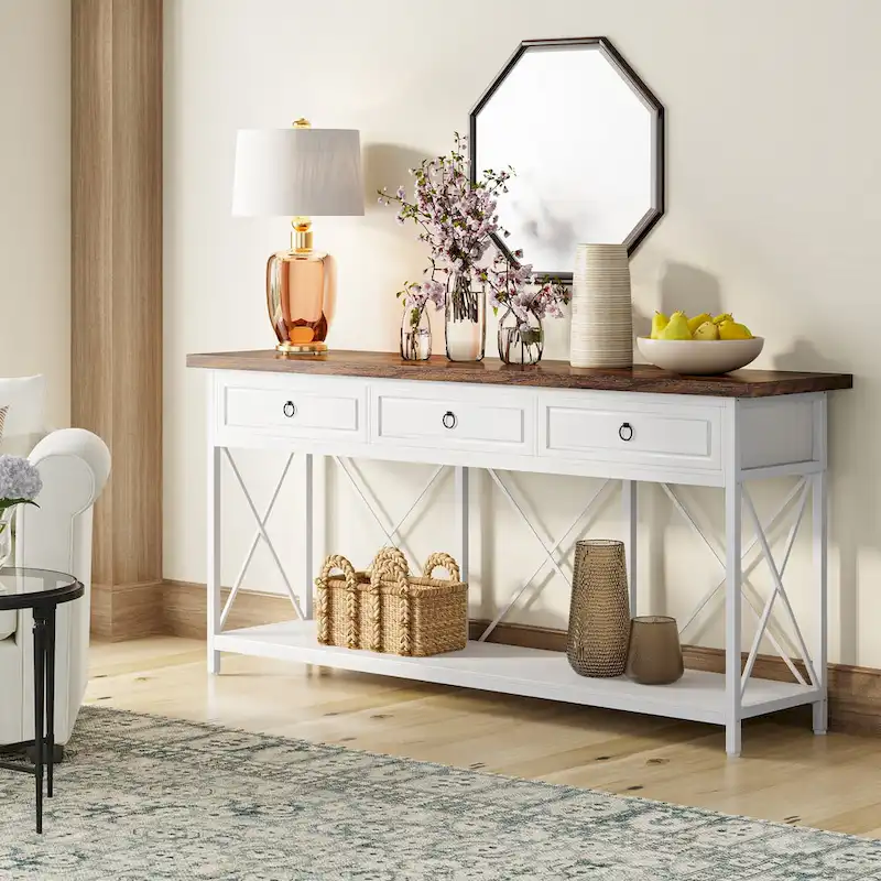 70.8 Farmhouse Console Table with 3 Drawers