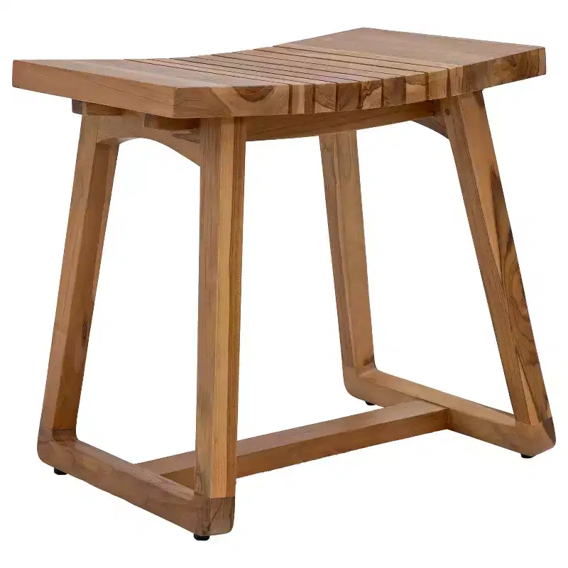Sunnydaze 19 Solid Teak Wood Shower Bench with Ergonomic Curved Design