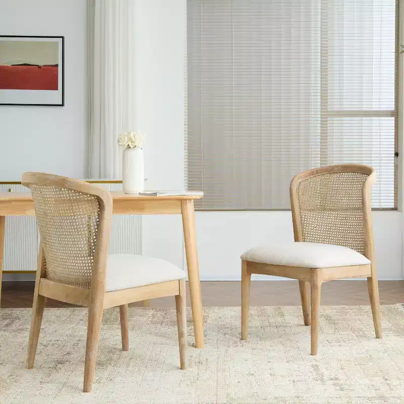 Rubber Wood Dining Chair with Rattan Back