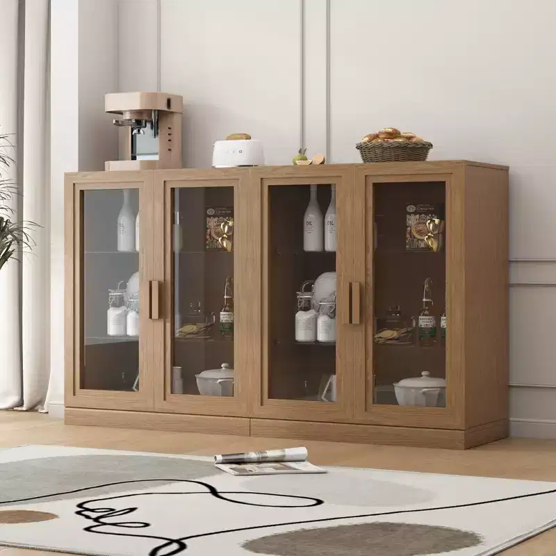 PexFix 36 Modern Wood Bookshelf Storage Cabinet with 2 Glass Door and Adjustable Shelf for Kitchen Bedroom Entryway Living Room Dinning Room Natural