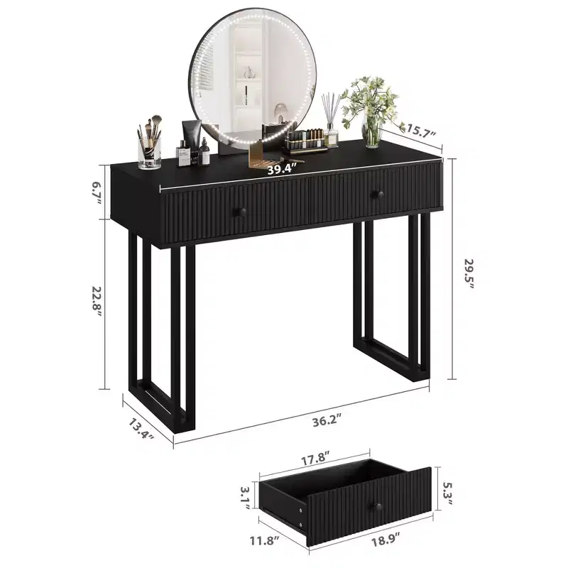 Vanity Desk with Mirror 3 Color Lights Plenty Storage Space Modern Design Quality Materials Construction Easy to Assemble