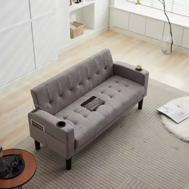 TYBOATLE Sofa Couch, Modern Linen Upholstered Sofa, Loveseat Sofa with Deep Seats for Living Room, Light Gray
