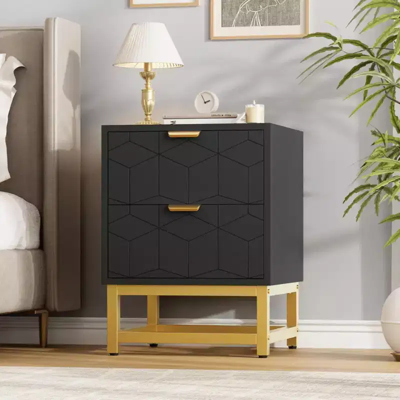 Small 2 Drawer Dresser with Gold Metal Base for Living Room, Hallway, Entryway, Nightstand