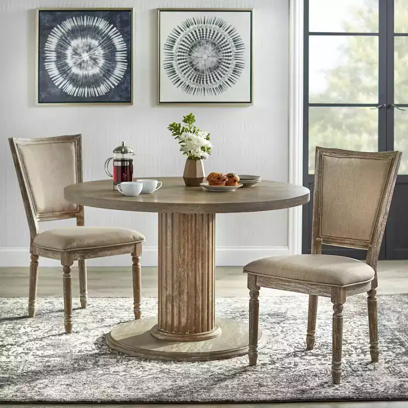 Brown Round Pedestal Dining Table – Seats 4