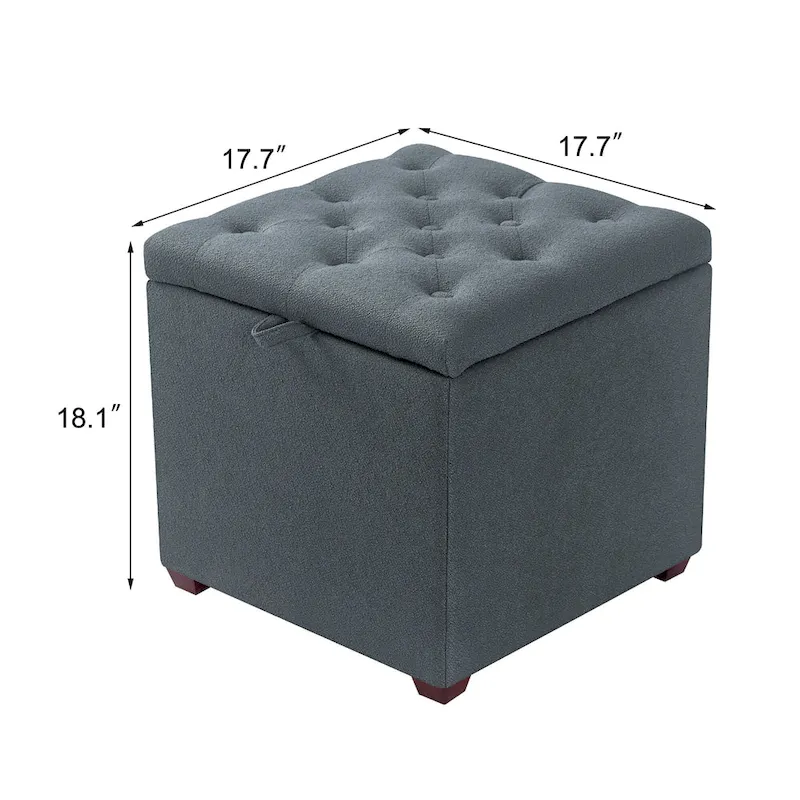 Adeco Fabric Square Ottoman with Tray