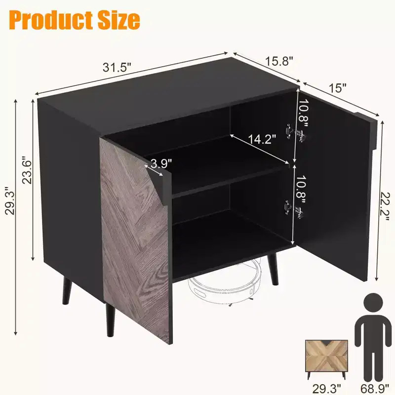 Modern Storage Free Standing Accent Cabinet, Buffet Cabinet with Doors, Wood Finish Sideboard Buffet with Storage for Dining Room