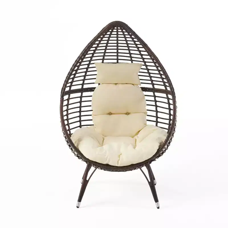 GDFStudio Jeffrey Teardrop Wicker and Iron Lounge Chair with Water-Resistant Cushion