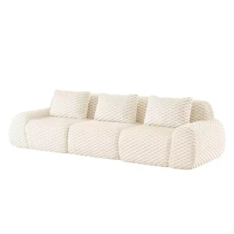 114 Modular Sectional Sofa Flannelette 3-Seater Deep Seat Buckle No Assembly Cream