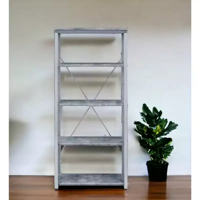 HomeRoots Gray And Silver Metal Four Tier Etagere Bookcase