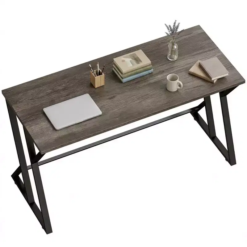 55 Inch Computer Desk, Industrial Writing Desk with Z-Shaped Metal Leg, Study Table for Home Office