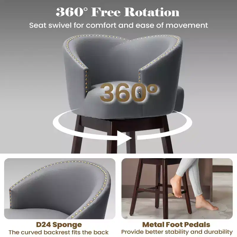Crestlive Products 30 Inch Bar Height Set of 2 Bar Stools with Back Tall Barstools Comfortable Swivel Accent Chair