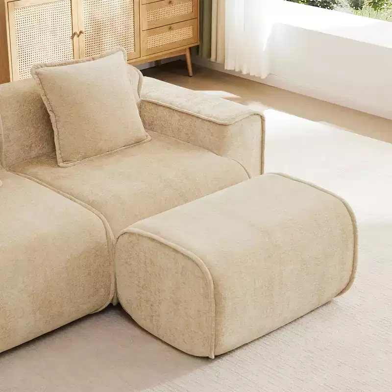 Velvet Ottoman Compressed Footstool, Plush Upholstered Footrest for Living Room Bedroom Sofa