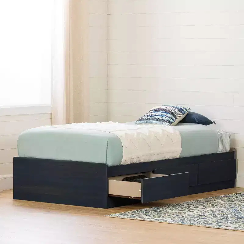 Twin Size Platform Storage Bed with 3 Drawers Blue