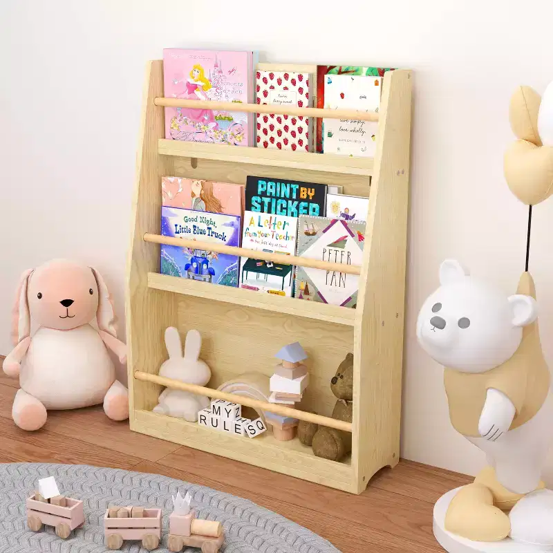3 Tier Kids Book Shelf and Book Rack for Bedrooms and Playrooms Natural