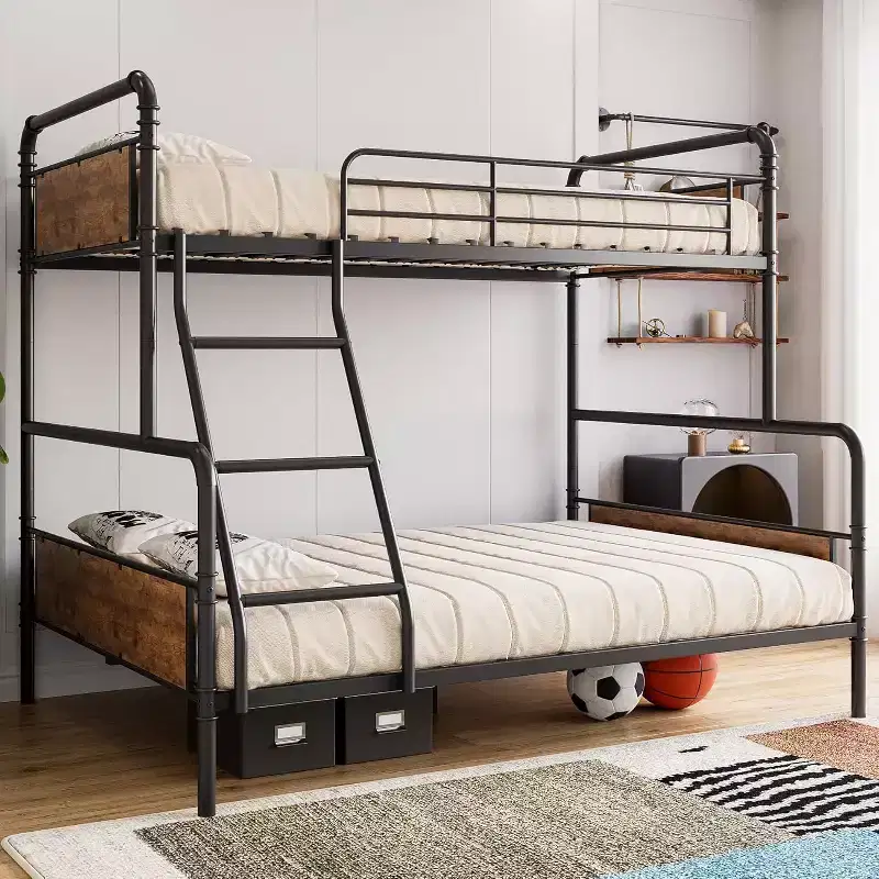 Twin Over Full Bunk Bed with Ladder and Guardrail
