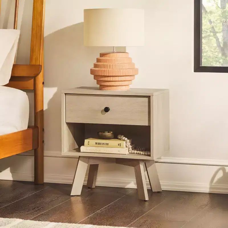 GDFStudio Alden Mid-Century Modern Nightstand with Open Cubby and Smooth-Glide Drawer