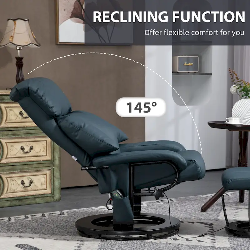 HOMCOM Massage Recliner Chair with Ottoman, 360 Swivel Recliner and Footstool, PU Leather Reclining Chair, Gray