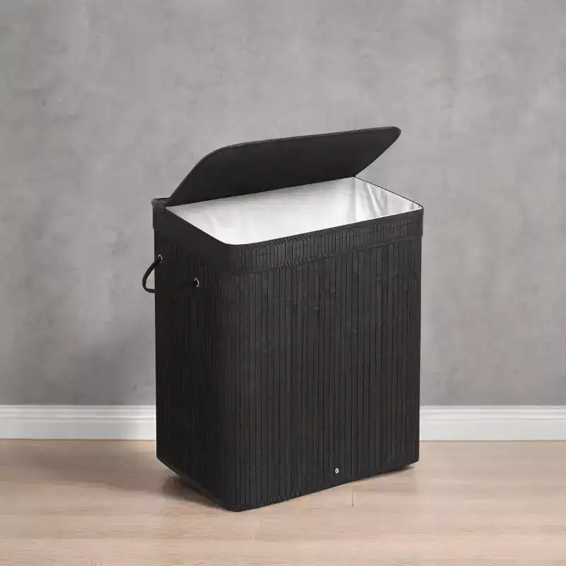 26.4-Gals Laundry Hamper Basket Bamboo Laundry Basket with Lid Removable Machine Washable Laundry Basket, with Handles Ink Black
