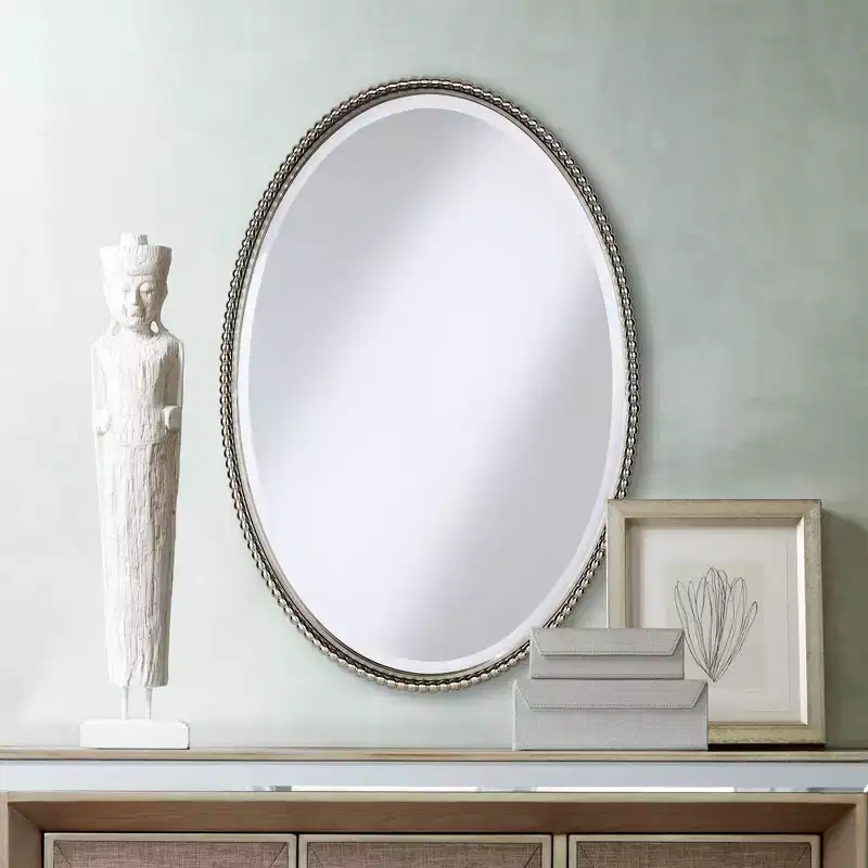Uttermost Oval Vanity Decorative Wall Mirror Beveled Glass Brushed Nickel Metal Frame 22 Wide for Bathroom Bedroom Living Room