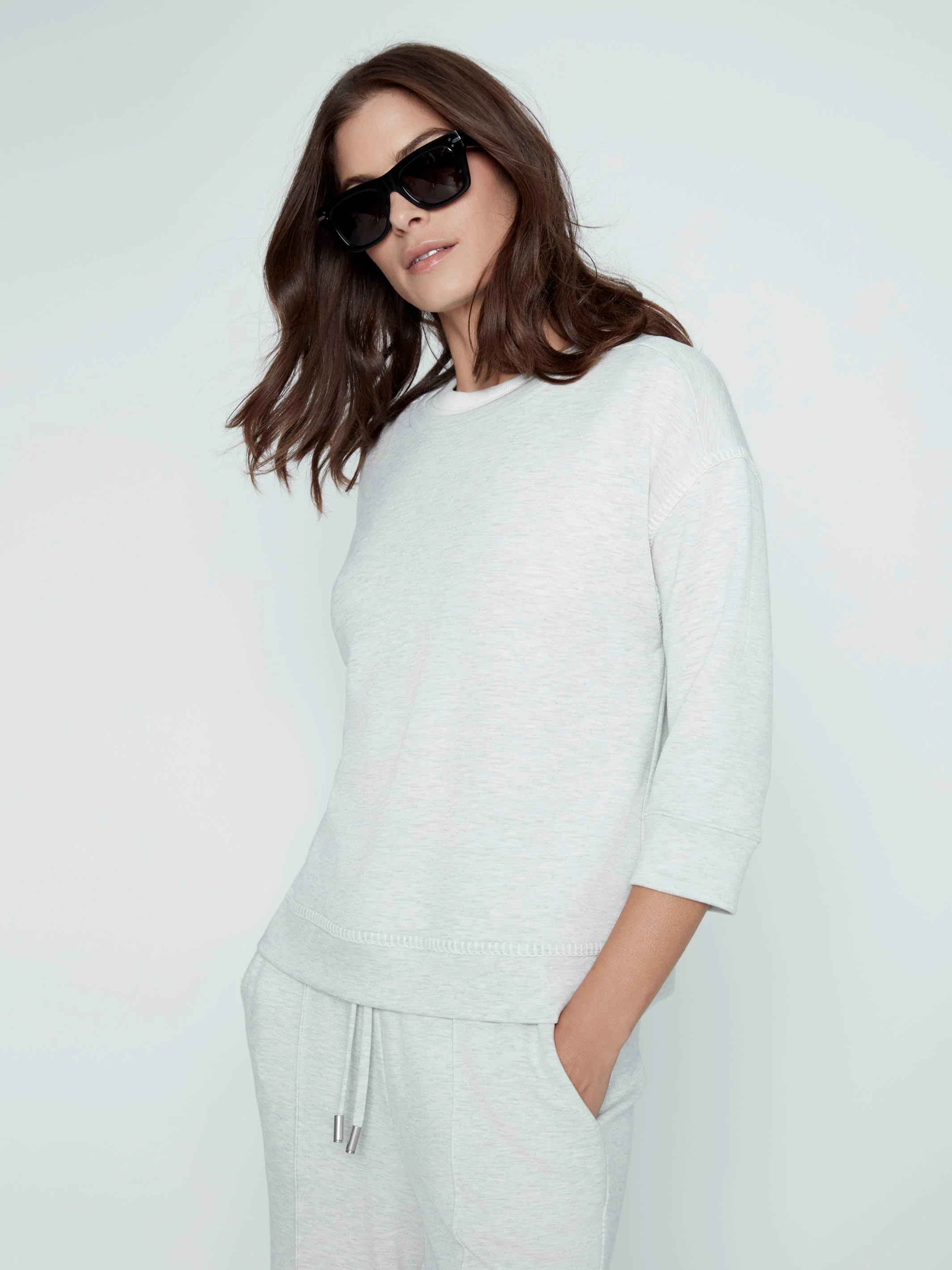 3/4 Sleeve Top - Heather Light Grey